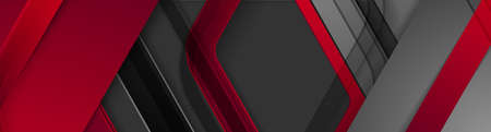 Black and red glossy stripes abstract tech geometric background. Vector banner design
