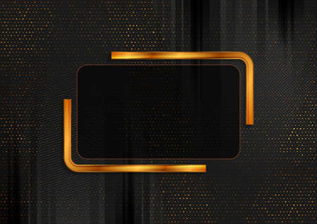 Black golden glitter background with bronze geometric frame. Abstract technology designのイラスト素材