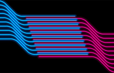 Blue and purple neon curved lines retro abstract background. Futuristic vector design