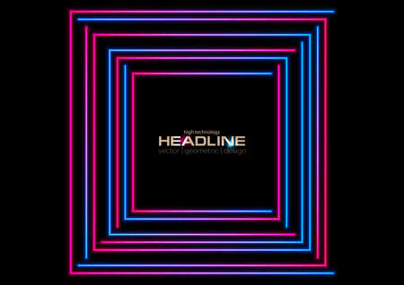 Pink and blue glowing neon tech squares abstract background. Vector designのイラスト素材