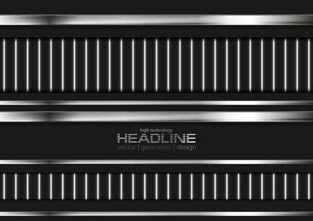 Gray silver stripes and neon luminous lines abstract background. Hi-tech vector designのイラスト素材