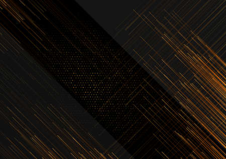 Black technology geometric background with golden dots and lines. Vector designのイラスト素材