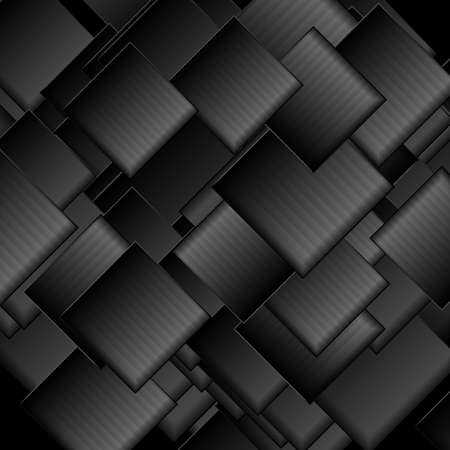 Dark gray glossy striped squares abstract background. Geometric vector designのイラスト素材