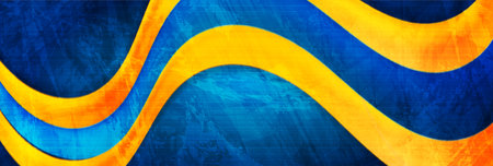 Contrast orange and blue wave abstract corporate background with grunge texture. Vector banner design templateのイラスト素材