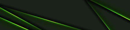 Abstract black background with green neon glowing stripes. Vector technology banner designのイラスト素材