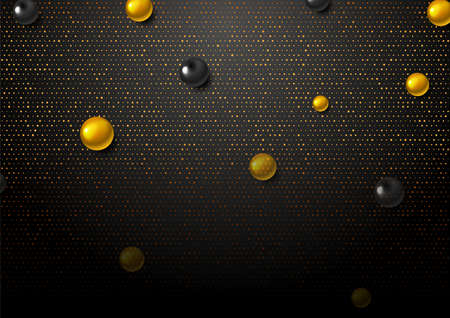 Abstract shiny background with golden dots and glossy beads. Modern vector designのイラスト素材