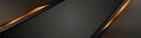 Black and golden abstract tech geometric background. Luxury glitter dots corporate vector banner designのイラスト素材