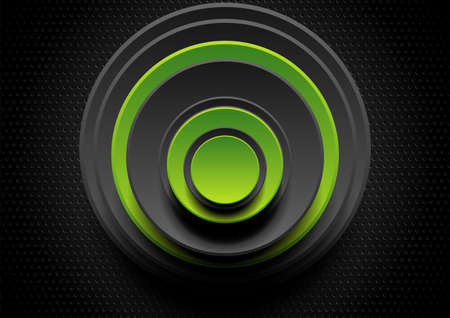 Green and black abstract circles on dark perforated background. Technology vector designのイラスト素材
