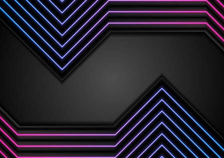 Black and glowing neon lights lines abstract background. Vector illustration