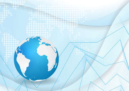 Abstract blue technology background with globe, waves and refracted lines. Geometric vector designのイラスト素材