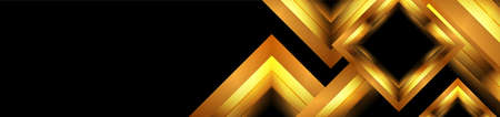Glossy golden squares abstract geometric background. Technology vector banner designのイラスト素材