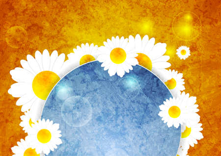Colorful grunge abstract summer background with camomiles. Vector designのイラスト素材