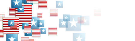 USA colors, stars and squares abstract geometric banner design. Independence Day background. Concept american flag. Vector illustrationのイラスト素材