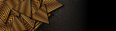 Abstract tech background with black and golden triangles. Vector geometric banner designのイラスト素材
