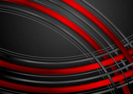 Red and black abstract glossy wavy stripes technology background. Vector designのイラスト素材