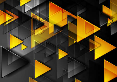 Black and orange glossy triangles abstract geometric background. Vector illustration