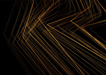 Black abstract background with golden curved lines. Geometric vector design