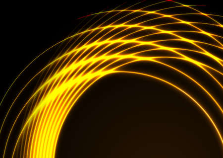 Yellow and orange neon laser circles technology background. Abstract vector designのイラスト素材