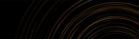 Golden circles on black abstract geometric tech background. Vector luxury banner design