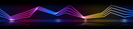 Glowing neon laser curved lines technology banner. Futuristic vector background