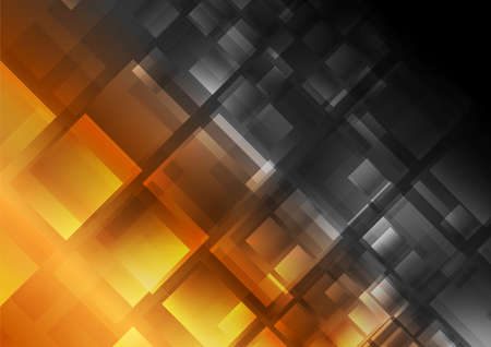 Golden and black contrast glossy squares abstract background. Technology vector design