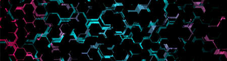 Abstract blue purple neon hexagonal pattern background. Geometric vector banner design