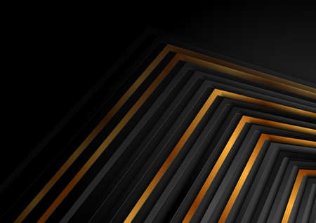 Black and luxury golden curved stripes abstract geometric