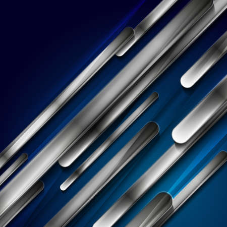 Technology blue abstract background with silver metallic stripes. Geometric vector designのイラスト素材