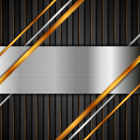 Abstract technology background with golden and silver stripes. Geometry vector designのイラスト素材