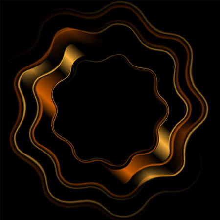 Golden glossy curved circles abstract dark background. Concept  vector designのイラスト素材