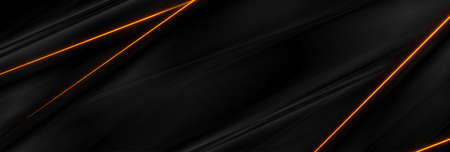 Black smooth abstract background with neon glowing orange lines. Vector futuristic banner design