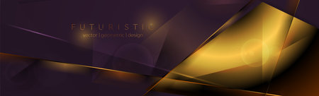 Dark violet and golden shiny glowing low poly background. Geometric abstract vector banner designのイラスト素材