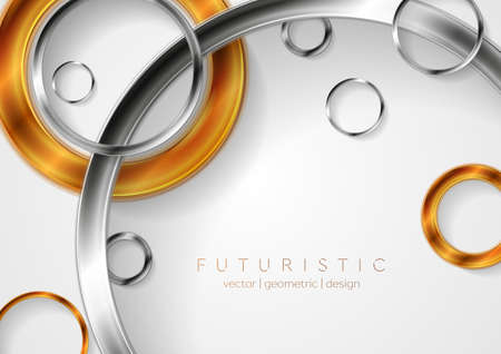 Golden and metallic glossy circles abstract technology background. vector geometry designのイラスト素材