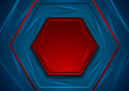 Blue and red shiny glossy hexagons abstract geometry background. technology vector designのイラスト素材
