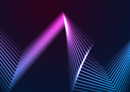 Blue and purple neon laser glowing curved 3d lines abstract tech background. vector graphic designのイラスト素材