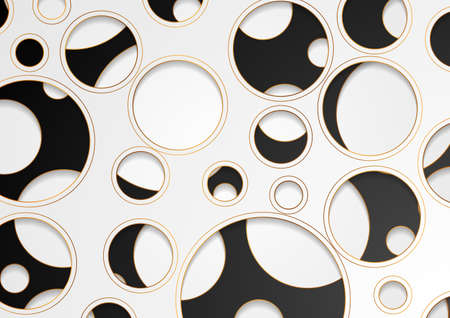 Grey, black and golden circles abstract geometric background. vector graphic design