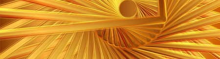 Golden glossy stripes abstract round geometric tech pattern. vector banner backgroundのイラスト素材