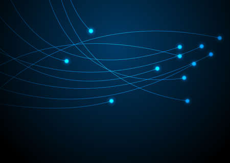 Glowing blue neon abstract futuristic hi-tech background. Blurred connection wavy lines dark vector designのイラスト素材