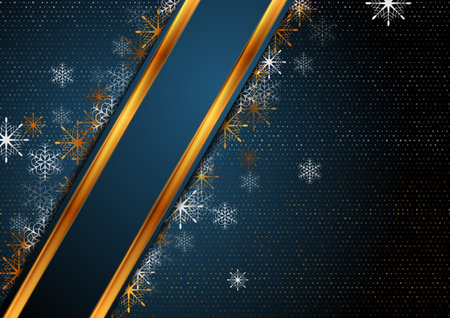 Blue and luxury golden winter Christmas abstract vector background with snowflakesのイラスト素材