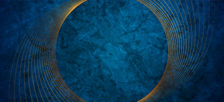 Golden minimal round lines on dark blue grunge abstract background. vector illustrationのイラスト素材