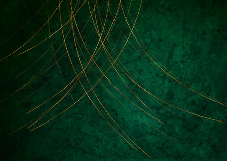 Golden minimal wavy lines on dark green grunge abstract background. vector illustrationのイラスト素材