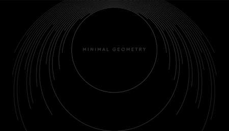 Dark gray minimal round lines abstract futuristic tech background. Vector digital art design