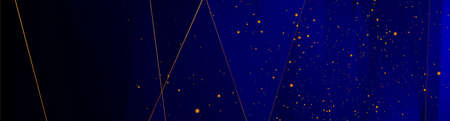 Futuristic geometric abstract dark blue background with golden dots and lines. Sparkling shiny...