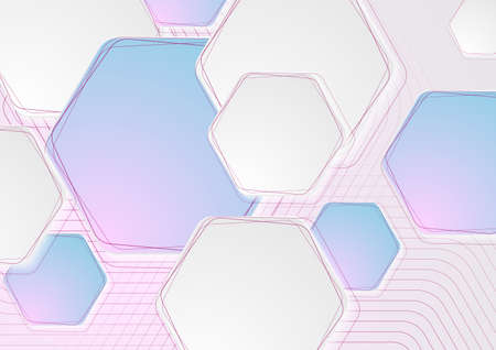 Blue pink geometric abstract background with hexagons. vector illustrationのイラスト素材