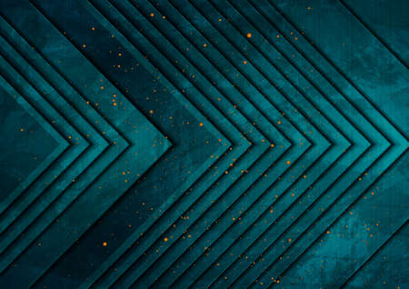 Dark blue tech arrows abstract geometric grunge background with golden dots. vector designのイラスト素材