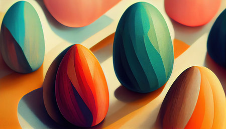 Abstract easter eggs painted in the style of impressionism. Generative AI technologyの素材