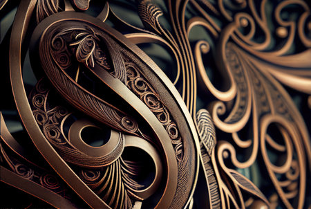 Bronze vintage metal ornament pattern close up. Generative AI technologyの素材