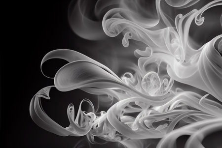 Abstract white smoke on black isolated background. Place for text. Generative AI technologyの素材