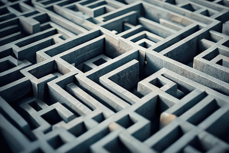 Gray maze of concrete walls. top view. concept background. Generative AI technologyの素材