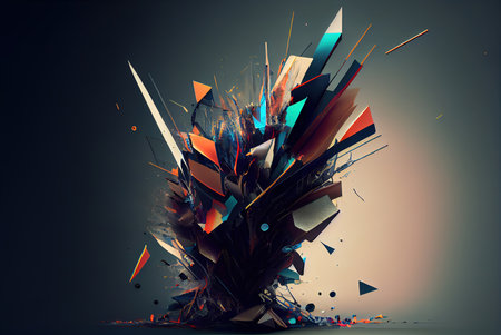 Abstract art, bright explosion of colorful shapes on dark background. Generative AI technologyの素材